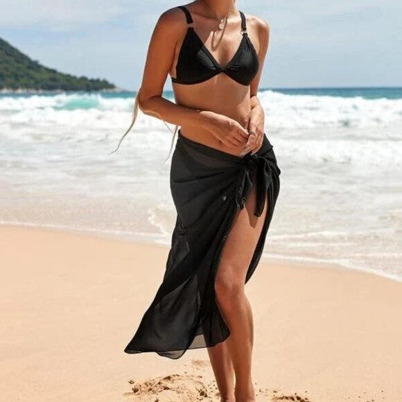 Women Sarong Swimsuit Coverups Chiffon Long Bikini Wraps Sheer Beach Bathing Sui - Picture 3 of 6